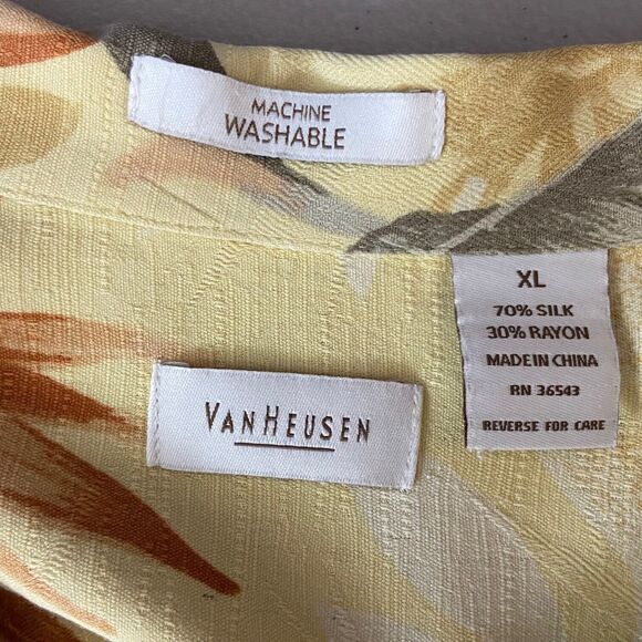 Van Heusen Mens XL Yellow Silk Blend Hawaiian Tropical Button Down Shirt - Picture 3 of 3